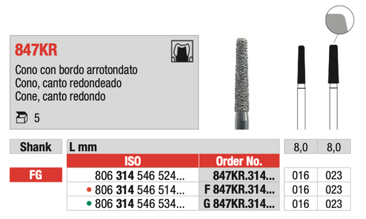 Broca Diamantada Cone Canto Redondo (847KR) | EDENTA