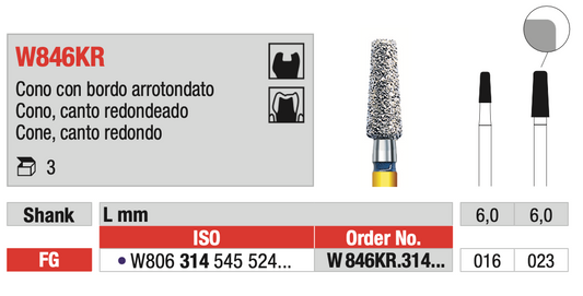 Broca Diamantada Cone de Canto redondo (W846KR) | EDENTA